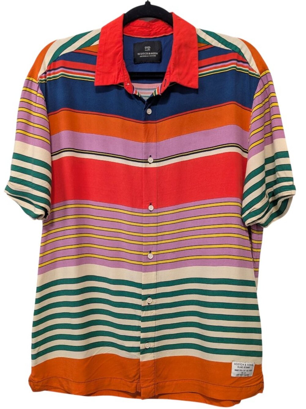 Scotch & Soda Mens Size M Multicolor Striped Button Up S/S Viscose Getaway Shirt